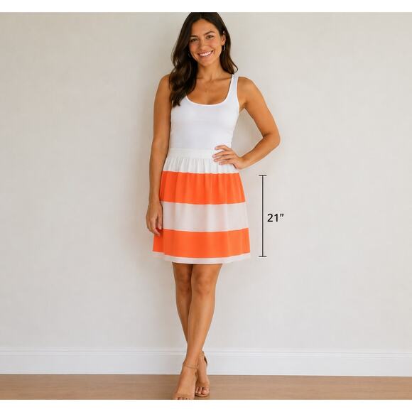 ECI Dresses & Skirts - ECI Orange Ivory White Color Block Gathered Above Knee Mini Y2K Skirt Lined 14